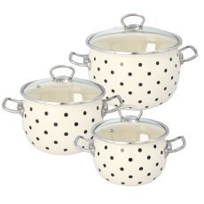 Komplet 3 emajliranih loncev 2,5 l, 3,5 l, 5 l beli pikčasti z/p steklo *3646