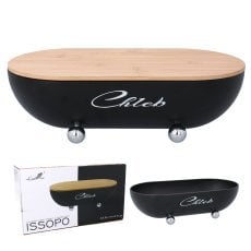 Posoda za kruh issopo - emajlirana z bambusovim pokrovom 33,5 x 17 x 10,5 cm črna z napisom *7151