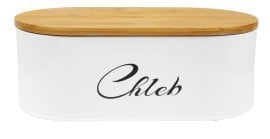 Posoda za kruh salvia - emajlirana z bambusovim pokrovom 33,5 x 18 x 12 cm bela z napisom *7175