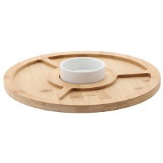 Komplet za serviranje prigrizkov - bambusova deska s 4 predelki in porcelanasto posodico 28x4cm *7262