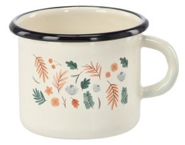 Emajliran lonček z motivom listja, 0,5 L - krem - EMA2280
