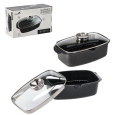 Lonec aluminijast za peko 32 x 21.5 x 11 cm s steklenim pokrovom *2852