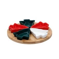Komplet za serviranje predjedi - 5 skodelic v obliki jelke z vrtljivo bambusovo desko *4604