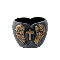 Cementni nagrobni lonec - srce temno sivo - zlata 20 x 15 x 16,5 cm *8929