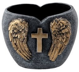 Cementni nagrobni lonec Srce z zlatimi krili - DED8929