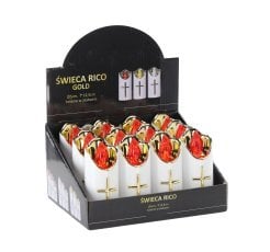 Sveča led rico 12,5cm z baterijami bela+zlata rdeč plamen*7866