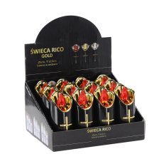 Sveča led rico 12,5cm z baterijami črna+zlata rdeč plamen*7989