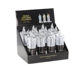 Sveča led holo akrilna 18cm z baterijami toplo bela*2433