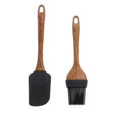 Kompl. 2 kuhinjskih pripomočkov čopič + lopatica z lesenimi ročaji *6626