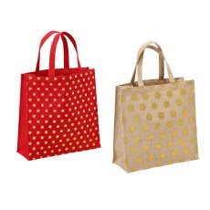 Torba iz jute 30 x 30 x 10 cm v pikah - rdeča / naravna pak=5kos *6905