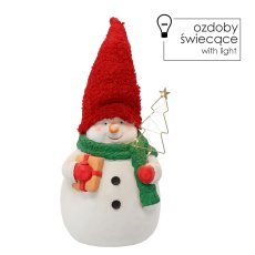 Figurka bożonar. - stoječi snežak z rdečo kapo in božičnim drevescem led 23 x 20,5 x 32/37 cm pak=1 kos *5388