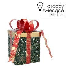 Božična dekoracija - kovinsko kvadratno darilo z led pentljo 15 x 12 x 20 cm *5241