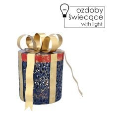 Okrasitev božična Kovinski okrogli dar z mašno LED 15x15x20 cm - POI5258