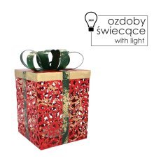 Božična dekoracija - kovinsko kvadratno darilo z zavezano pentljo led 16 x 16 x 26 cm *5265