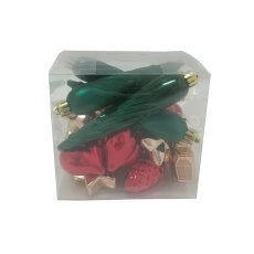 Kpl. 20 okraskov zeleno/zlato/rdeča mešanica vzorcev *7085