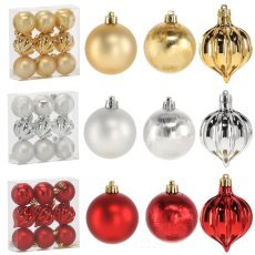 Kompl. 9 okraskov 6 cm rdeča/zlata/srebrna mešanica vzorcev *7313