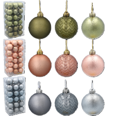 Set 9 okraskov 6 cm olivni, bakreni, grafitni - GIF7337