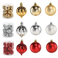 Kompl. 12 okraskov 6 cm rdeča/zlata/srebrna cev *7405