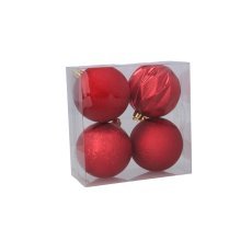 Kpl. 4 okraskov 8 cm rdeča/zlata/srebrna mešanica vzorcev *7436