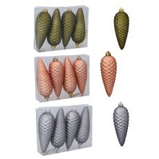 Kpl. 4 božičnih okraskov storž mat 14 cm olivno/bronasto/grafitno *7771