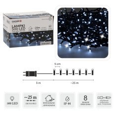 Lampki led 500l zimny biały, dł. 3 + 25 m wewn/zewn *9577