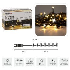 Lampki led 500l ciepły biały + zimny flash, dł. 3 + 25 m wewn/zewn *9591  Luči led 500l toplo bela + hladna flash, dolž. 3 + 25 m notranje/zunanje *9591