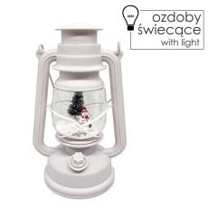 Praznična laterna 14,5 x 11,7 x 24,5 / 35,5 cm z vložkom led glasbena skrinjica - bela - snežak z božičnim drevesom *9355