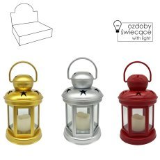 Lampijon z vložkom led 10 x 10 x 19 cm - srebrn / zlat / rdeč disp=9kos *9379