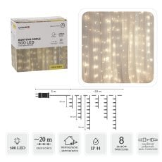 Zavesa ledene sveče 500l toplo bela dol. 3 + 20 m *9867