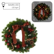 Praznični venček led 40 cm 40 l zelen z rjavo pentljo na baterije *9706