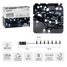 Chomik - Lampice led kroglice 200l hladen bel, dolž. 3 + 16 m *0153