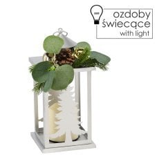 Praznična laterna 12,5 x 12,5 x 30,5 cm led kovinska srebrna z aranžmajem *0870