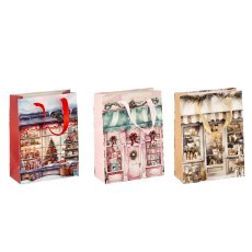 Darilna vrečka božična hiška 18 x 24 x 8 cm pak=12kos *0696