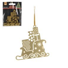 Kompl. 3 okraskov za božično drevo - sani dedka mraza zlate 8 x 8 cm opak=48kompl *0771