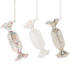 Steklena božična kroglica - prozoren bonbon mešanica vzorcev 3,8 x 9,3 cm pak=6kos *2010