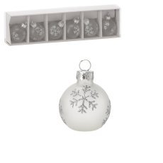 Kompl. 6 steklenih božičnih krogel - prozornih s snežinkami 25,3 x 6,7 x 4,4 cm *2171