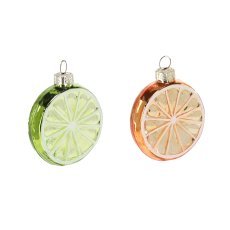 Steklena božična kroglica - rezina citrusov mix barv 5,6 x 1,5 cm pak=12kos *2386