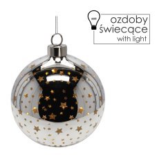 Okrasitev praznična steklena fi 10 cm led kroglica srebrna z zvezdicami pak=6kos *2782