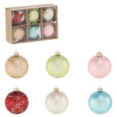 Komplet 6 steklenih okraskov fi 8 cm okrašenih mix barv *2812