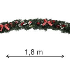 Božična dekoracija - girlanda 1,8 m rdeča z bodiko *2477