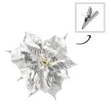Umetni cvet - božična zvezda 25 cm na sponki srebrna opak=12 kos *3290