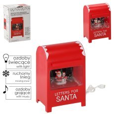 Božična poštna škatla 15 x 12 x 23 cm z glasbeno skrinjico led - rdeča - s snežakom in božičkom *3498