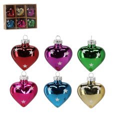 Kompl. 6 okraskov za božično drevo iz stekla - srce *4327