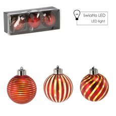 Kompl. 3 steklene krogle - rdeče 8 cm led *4358
