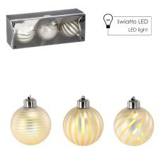 Kompl. 3 steklenih božičnih krogel - srebrne 8 cm led *4389