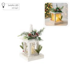 Praznična laterna s svečko bela led 17 x 17 x 32 cm *5195
