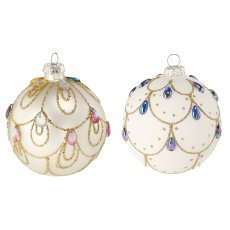 Komplet 4 steklenih okraskov - srebrni / beli 8 cm z modrimi očmi *4464