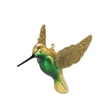 Steklena božična kroglica - zlati kolibri 9 x 7,5 x 7,6 cm pak=6kos *4549