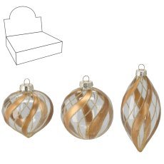 Steklena božična kroglica - prozorna okrašena mešanica vzorcev disp=12kos *4877