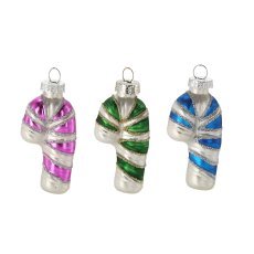 Steklena božična kroglica - majhna sladkorna palčka, mešanica barv 3,8 x 2,2 x 7,5 cm pak=12kos *4723
